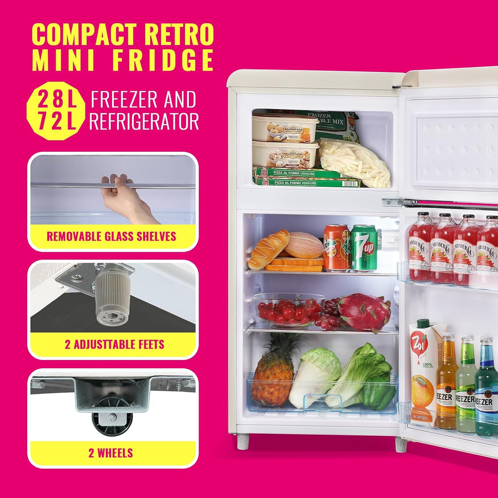 DEMULLER Retro Mini Fridge 3.5 Cu.ft Small Refrigerator with Top Freezer Compact Fridge Apartment Size Refrigerator Dual Door with Handles for Home Office Dorm