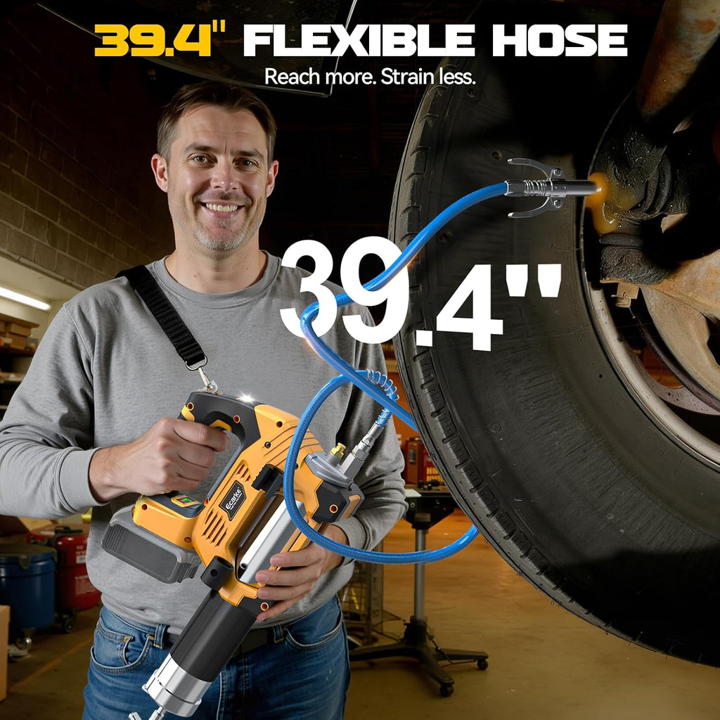 Ecarke Cordless Grease Gun, Compatible with DeWalt 20V Battery (Bare Tool), 3‑Speed Adjustable Flow, 12,000 PSI Max, 39' Hose, Works with Bulk & Cartridge Grease, for Farm/Truck/Construction