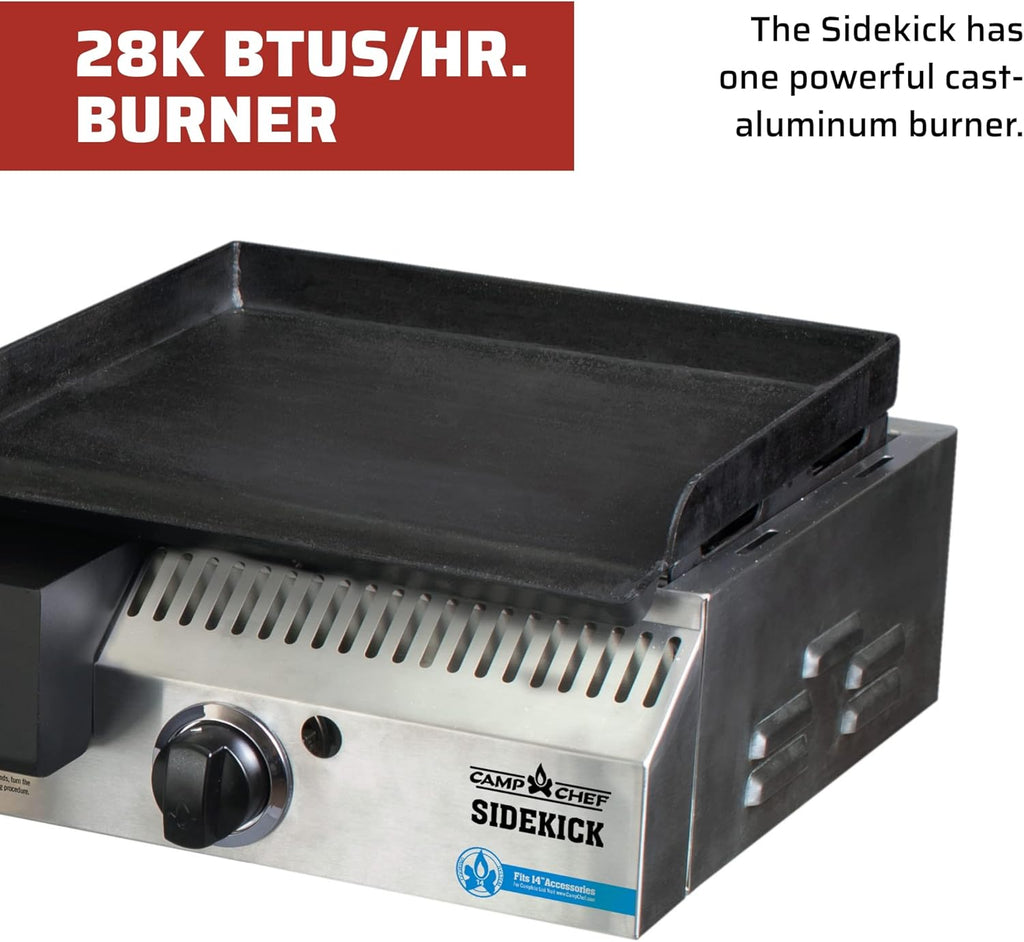 Camp Chef Sidekick Grill Accessory, Flat Top Griddle included, 14' cooking system compatible, Stainless/Black
