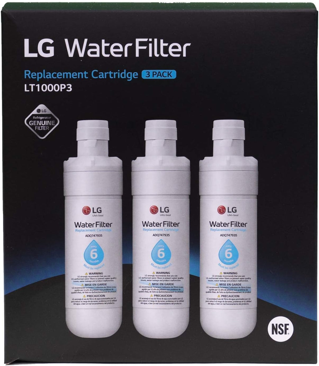 LG LT1000P3 6-Month / 200 Gallon Refrigerator Replacement Water Filter, 3 Count (Pack of 1), White