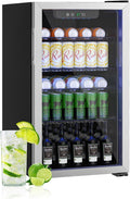 Erivess 3.2 Cubic Feet Mini Fridge,126 Can Freestanding Beverage Refrigerator with Glass Front Door for Soda, Beer Under Counter Small Refrigerator with Adjustable Shelves and Digital Display(Silver)