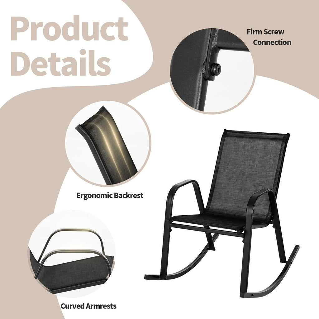 Tangkula Patio Rocking Chair Set of 4, Outdoor Ergonomic Rockers with Breathable Fabric Seat, Gentle Rocking Function, Sturdy Metal Rocker for Front Porch, Backyard, Garden