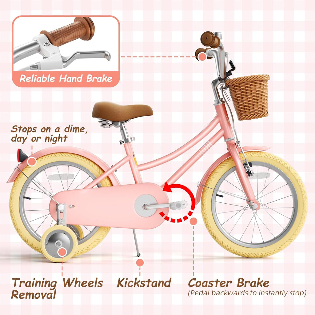 67i Girls Bike with Training Wheels 12/14/16/20 Inch, Toddler Girl Bicycle for Ages 3-12, Bicicleta para Niñas with Basket, Bell, Adjustable Seat & Handlebar, Padded Seat, Chain Guard