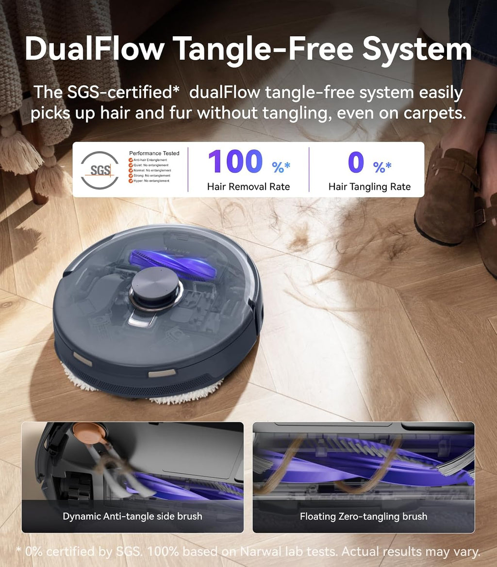 NARWAL Freo Z10 Ultra Robot Vacuum and Mop Combo, Dual RGB Cameras and Chips, AI Avoidance, 8N Corner to Edge Deep Cleaning, Dry-Wet Separation, 18000Pa, Hot Water Wash & Self-Emptying, Gray (Renewed)