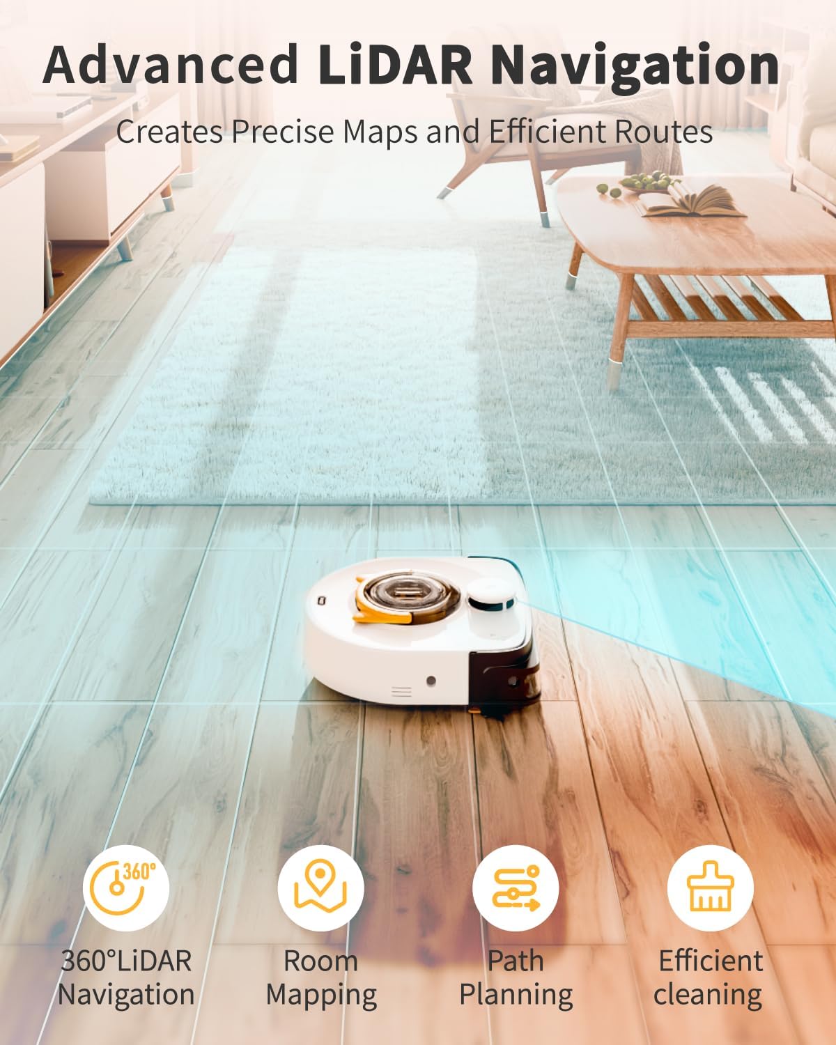 UBPET Robot Vacuum with 22,000Pa Ultra-Strong Suction - Automatic Robot Vacuum for Pet Hair & Carpets, Tangle-Free Cleaning, Smart Mapping with LiDAR Navigation, App Controlled