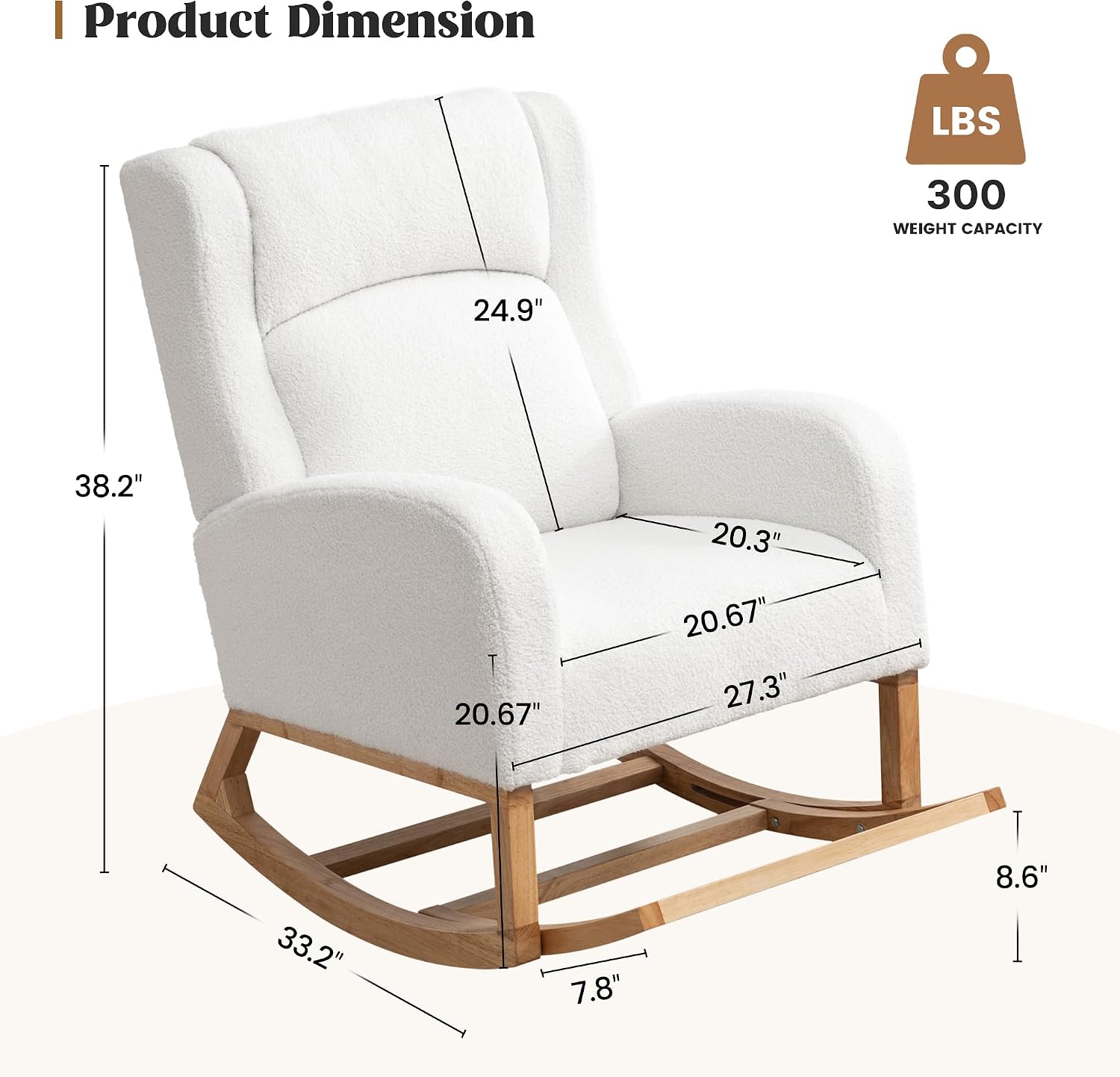 HCHAIRH Rocking Chair Nursery, Nursing Rocking Chairs for Mom Nursery, Comfy Wingback Glider Rocking Armchair with Foot Rest and Side Pocket for Nursery Living Room Bedroom, Teddy White