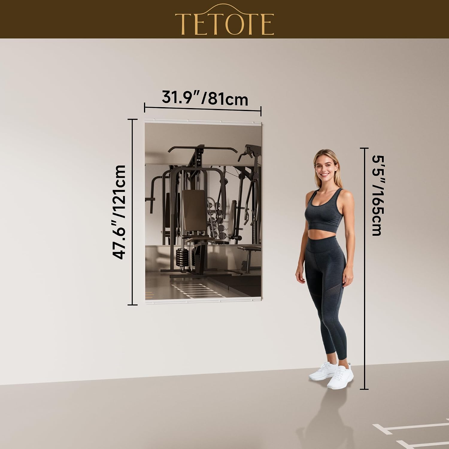 TETOTE Home Gym Mirror for Wall 48' x 32' - 1PC Large Frameless Tempered Glass Workout Exercise Fitness Mirror for Home Gym, Garage, Dance Studio, Yoga, Bedroom, Living Room