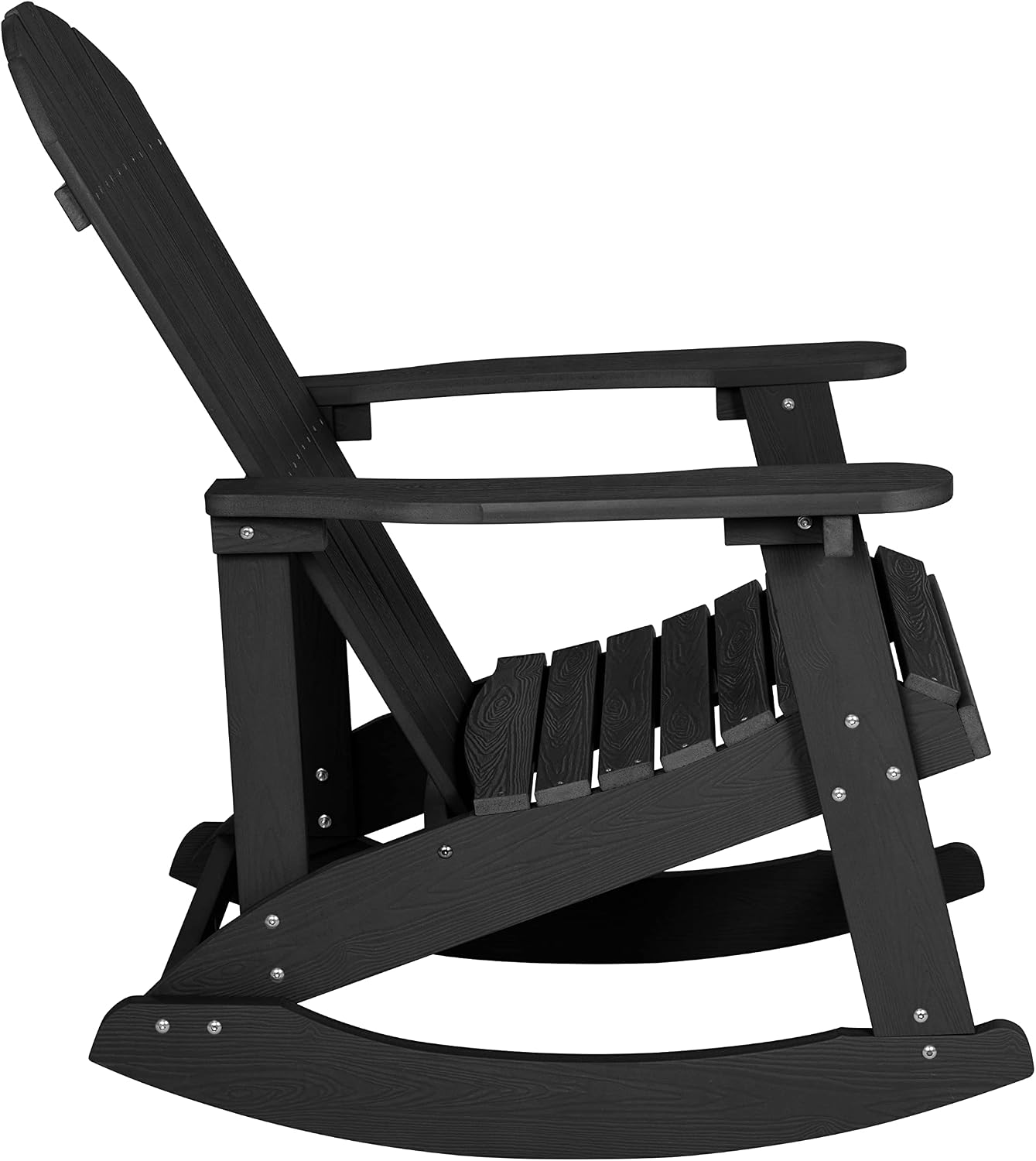 Flash Furniture Savannah Poly Resin Wood Adirondack Rocking Chair - All Weather Black Polystyrene - Stainless Steel Hardware - Set of 2