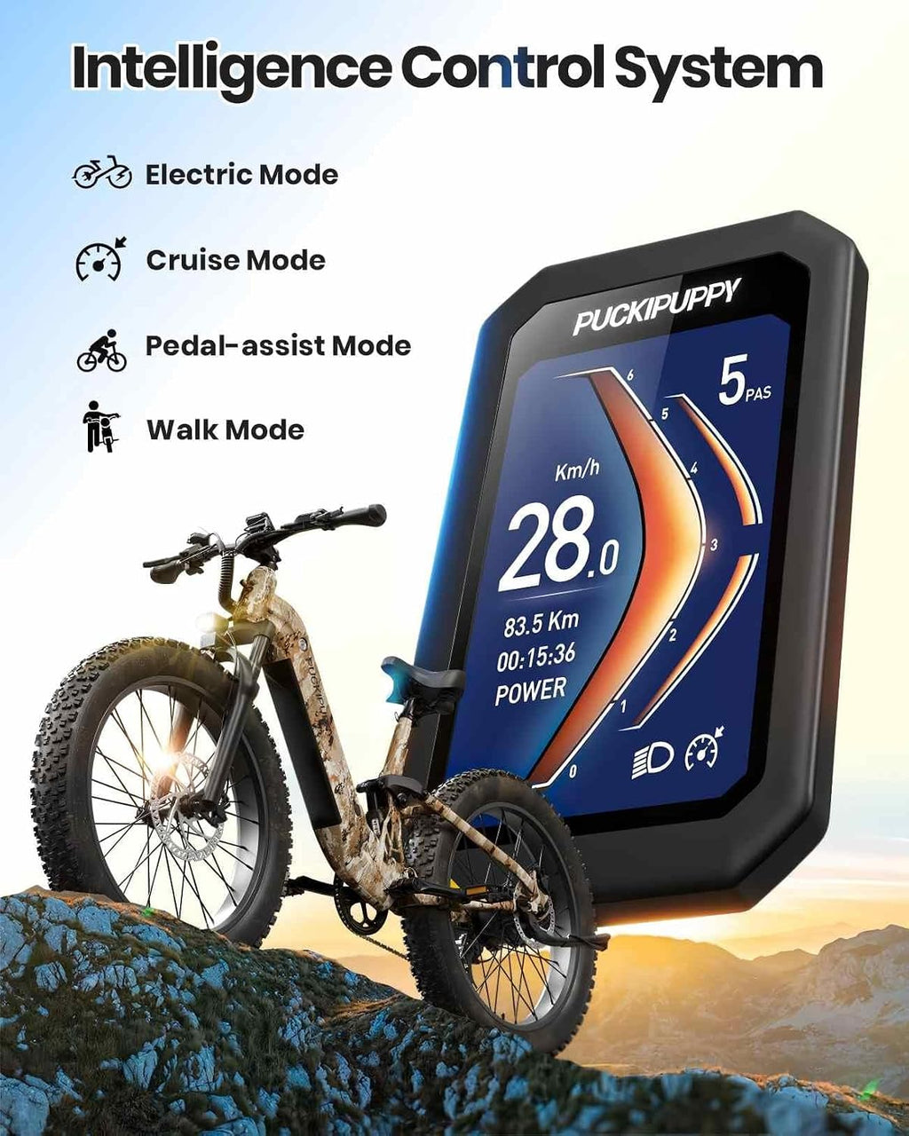PUCKIPUPPY Battery+Electric Bike for Adults 960W(Peak), 48V 20AH Battery Adult Electric Bicycles, 26' Fat Tire Full Suspension Step-Thru Ebike, 28MPH Mountain Ebike, 7 Speed, 80Miles Range