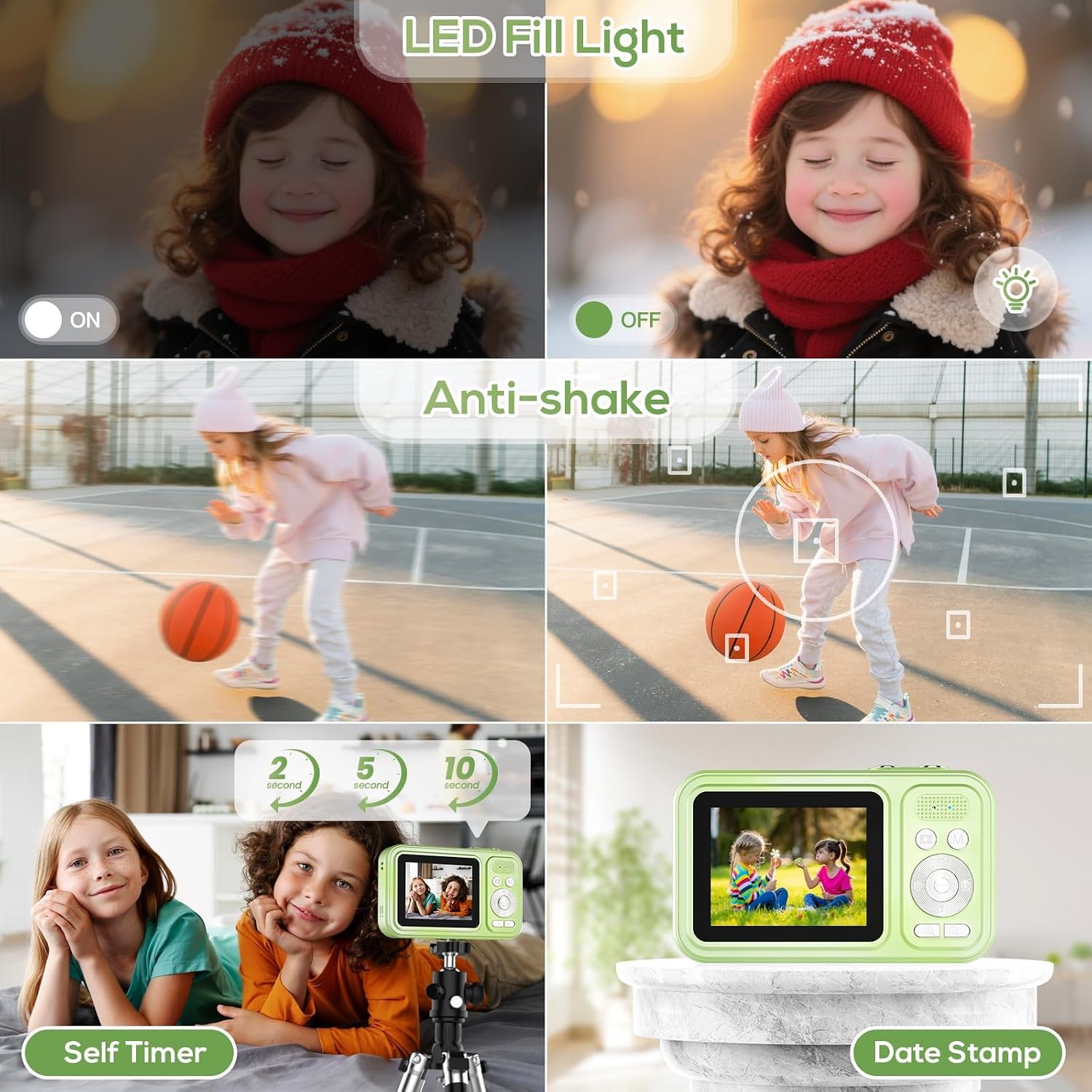 Digital Camera for Kids, WITYEAH 48MP FHD 1080P Point and Shoot Digital Cameras with 16X Zoom Anti-Shake, Compact Portable Cameras for Photography, for Boys Girls Teens Beginners,Green