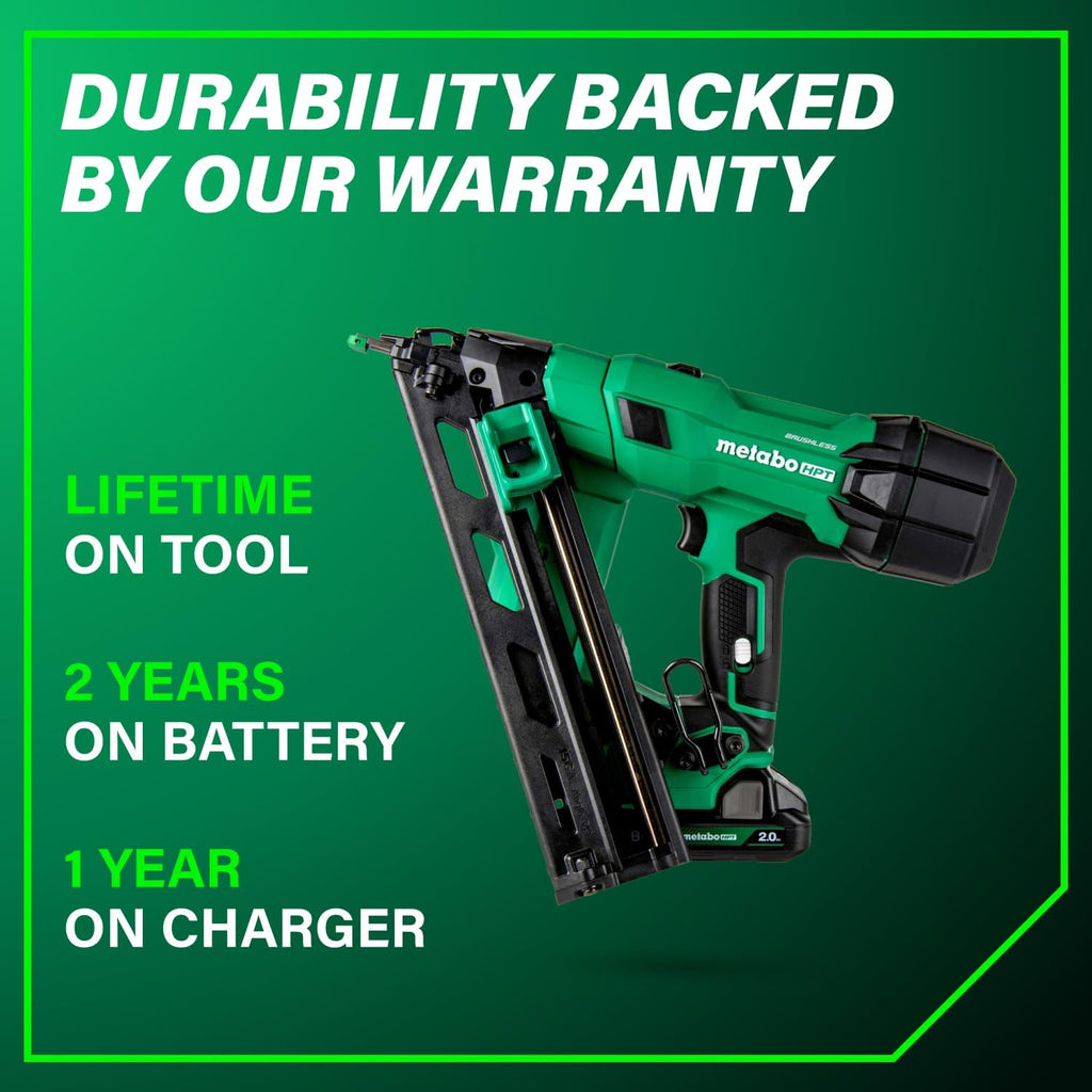 Metabo HPT 18V MultiVolt Brushless Pro 15-GA Angled Finish Nailer Kit, 15 Gauge Finish Nailer, Power Tool with 2.0Ah Lithium Ion Battery, 1-1/4' to 2-1/2' Nails, Powerful Brushless Motor, NT1865DAA