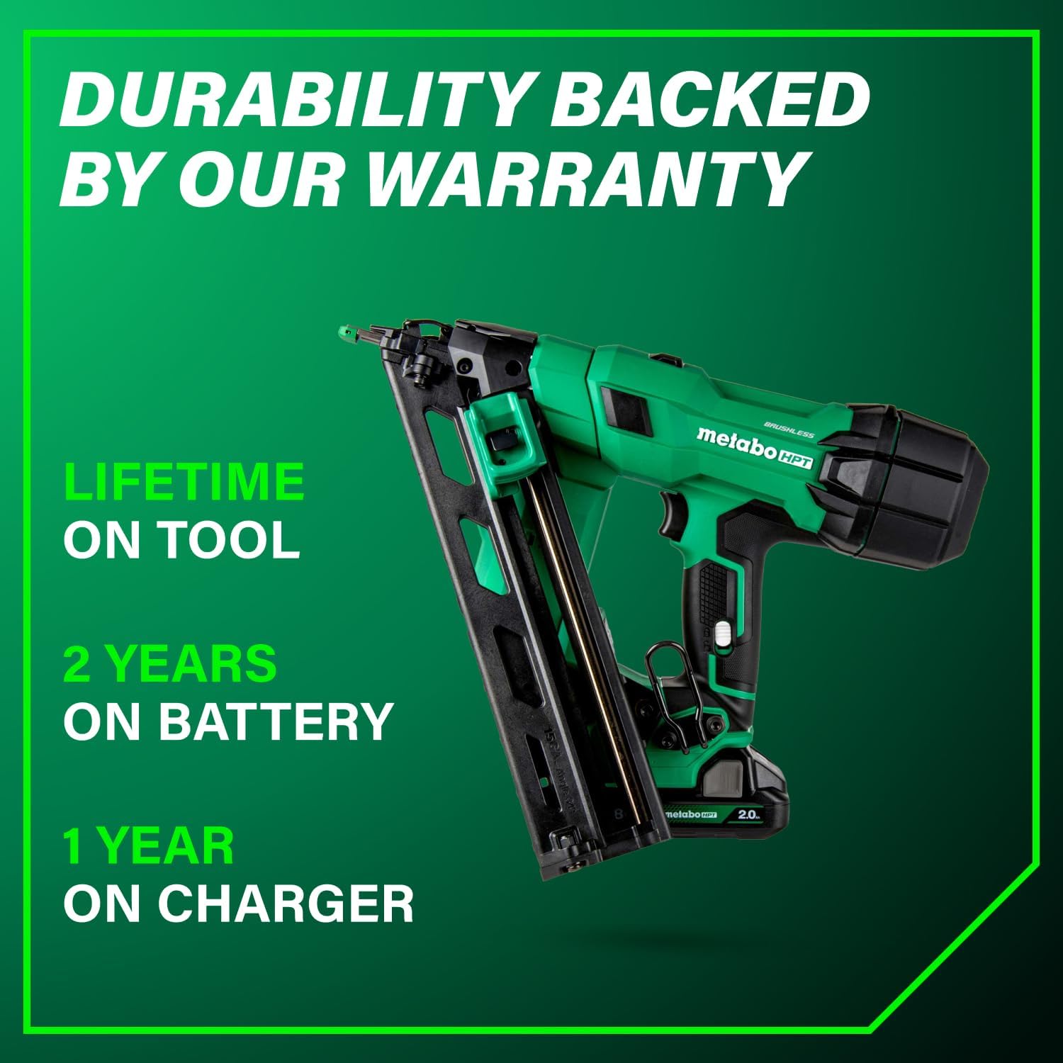 Metabo HPT 18V MultiVolt Brushless Pro 15-GA Angled Finish Nailer Kit, 15 Gauge Finish Nailer, Power Tool with 2.0Ah Lithium Ion Battery, 1-1/4' to 2-1/2' Nails, Powerful Brushless Motor, NT1865DAA