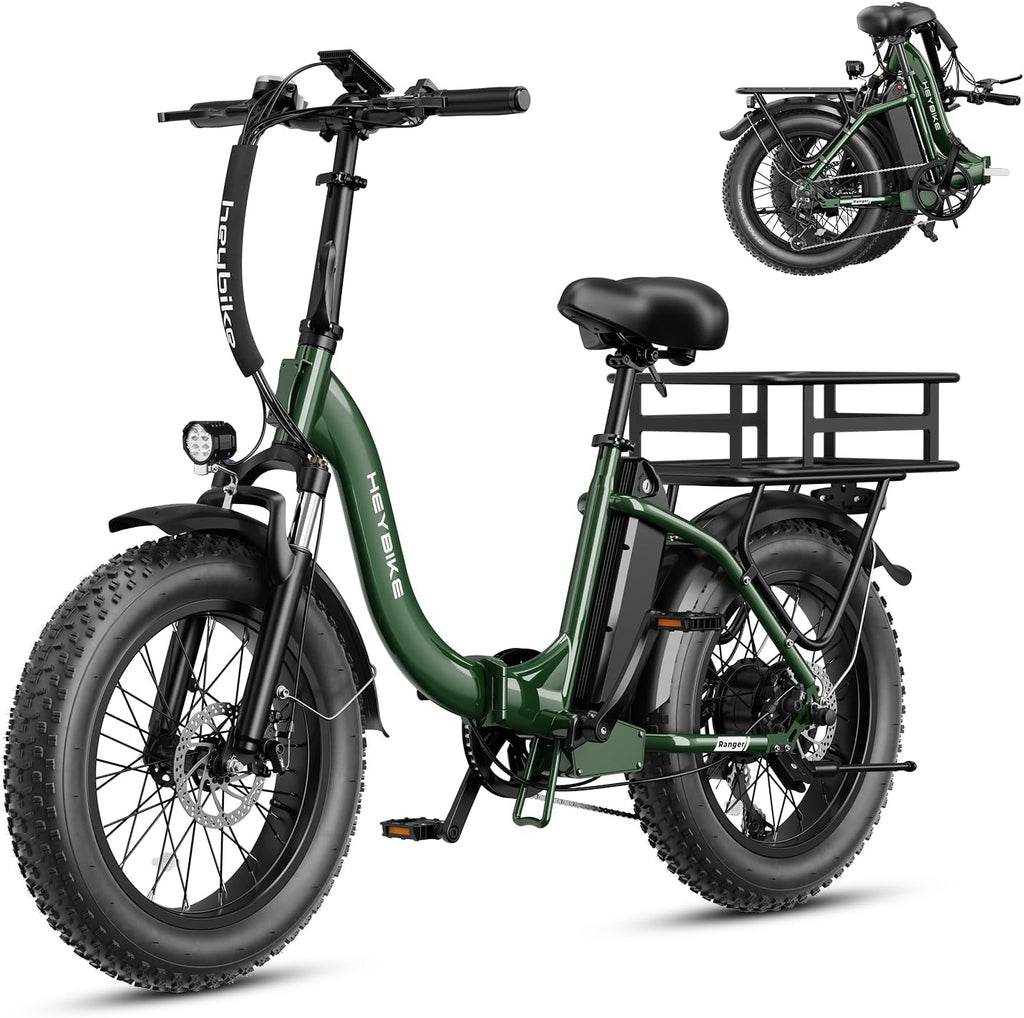 Heybike Ranger 2.0 Foldable Electric Bike for Adults, 20'*4 Fat Tire Ebike with 1400W Peak Motor, 28 MPH Max Speed, 600Wh Removable Battery, Up to 65 Miles Range, Front Suspension Step-Thru E Bike