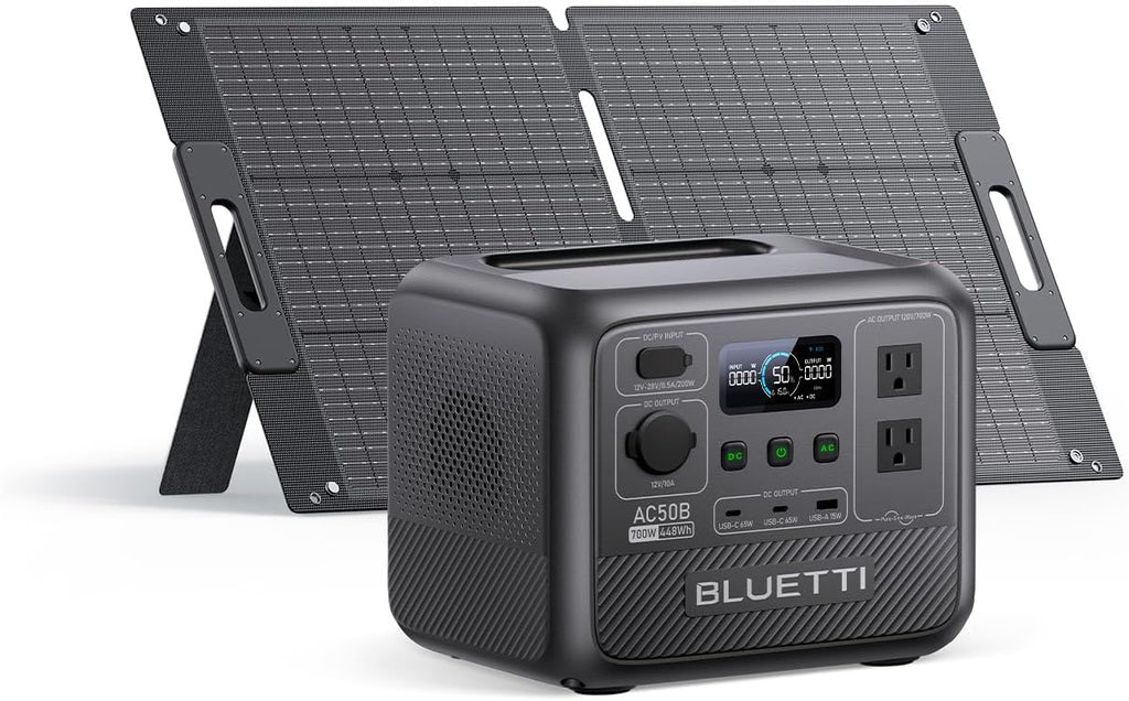 BLUETTI AC50B Solar Generator with 100W Solar Panel Included (Ships Separately), 448Wh/700W Portable Power Station, 65W USB-C PD Output, LiFePO4 Battery Backup for Travel, Camping, Outage