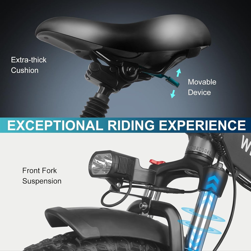 Wildeway Folding Electric Bike for Adults with 750W Motor 32Ah Battery Long Range FW11 Ebike 20 * 3.0 Fat Tire Foldable Adults Electric Bicycle for Men Women City Commuter Delivery 2 Seat