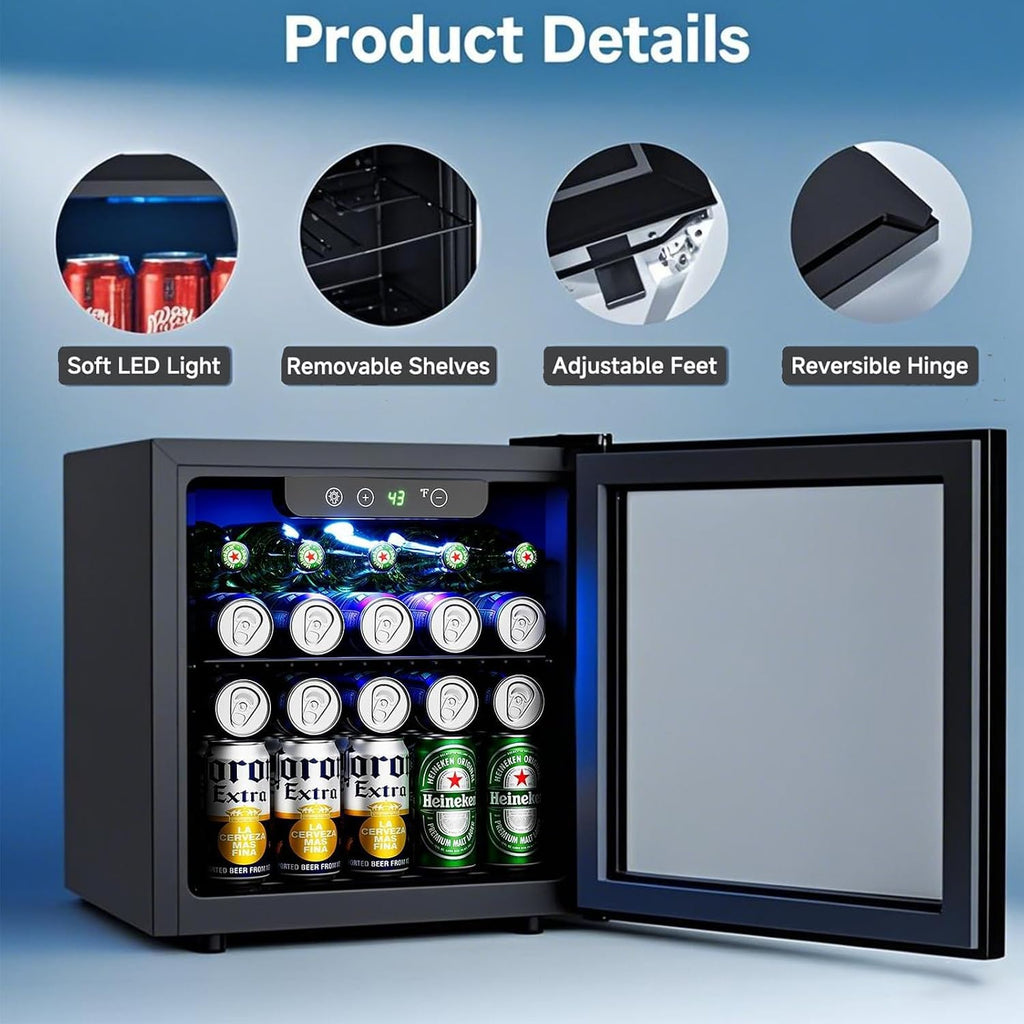 COWSAR Beverage Refrigerator, 50 Cans Wine Cooler, ETL Approved 1.3 Cu.ft Mini Fridge with Glass Door, Adjustable Shelves, Digital Temperature Freestanding Small Drink Fridge for Soda Beer or Wine