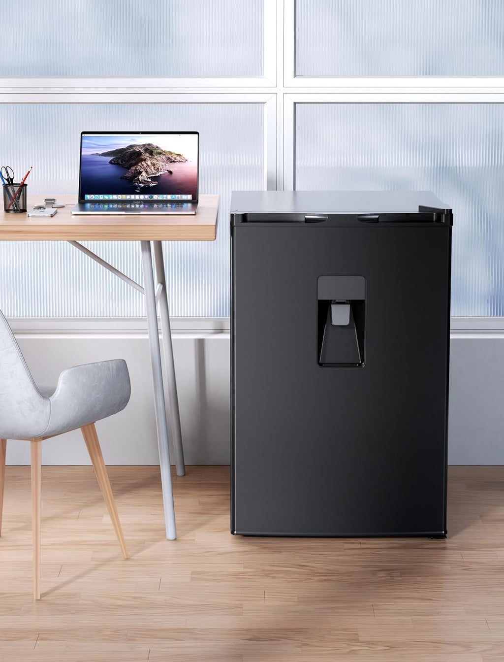 COWSAR 4.4 Cu.Ft Dorm Fridge with Freezer, Single Reversible Door Apartment Refrigerator with Water Dispenser, Adjustable Thermostat, Commercial Compact Fridge for Bedroom Dorm Office Kitchen, Black
