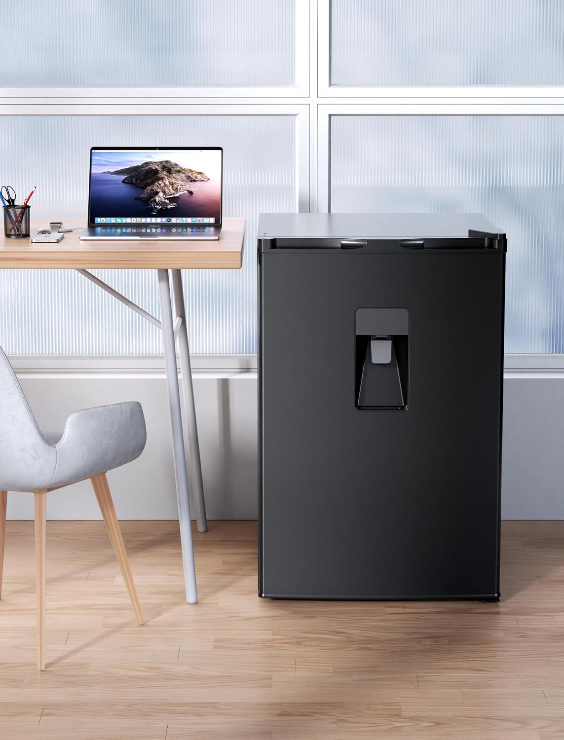 COWSAR 4.4 Cu.Ft Dorm Fridge with Freezer, Single Reversible Door Apartment Refrigerator with Water Dispenser, Adjustable Thermostat, Commercial Compact Fridge for Bedroom Dorm Office Kitchen, Black