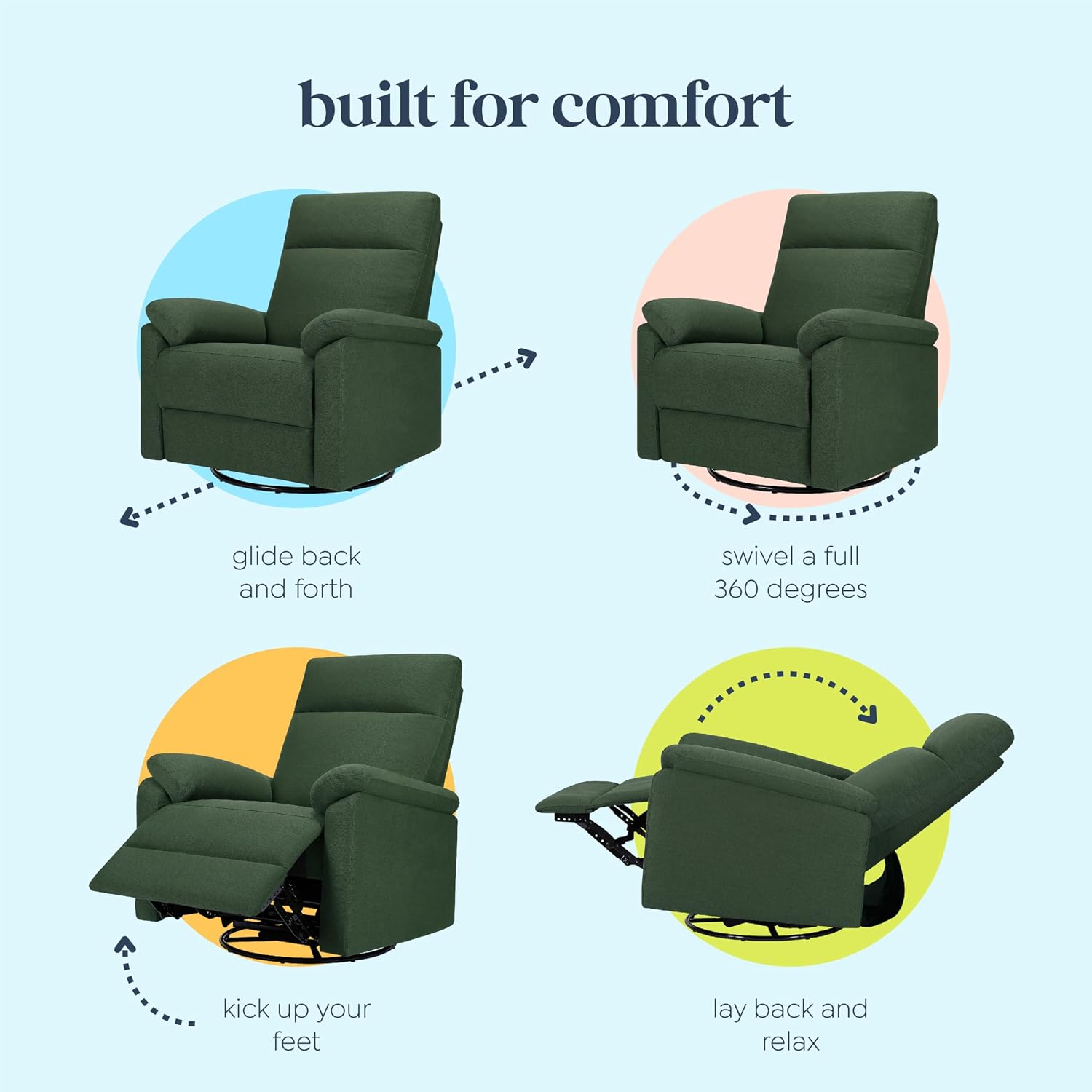 Davinci Suzy Swivel Recliner in Pine Green, GREENGUARD Gold & CertiPUR-US® Certified