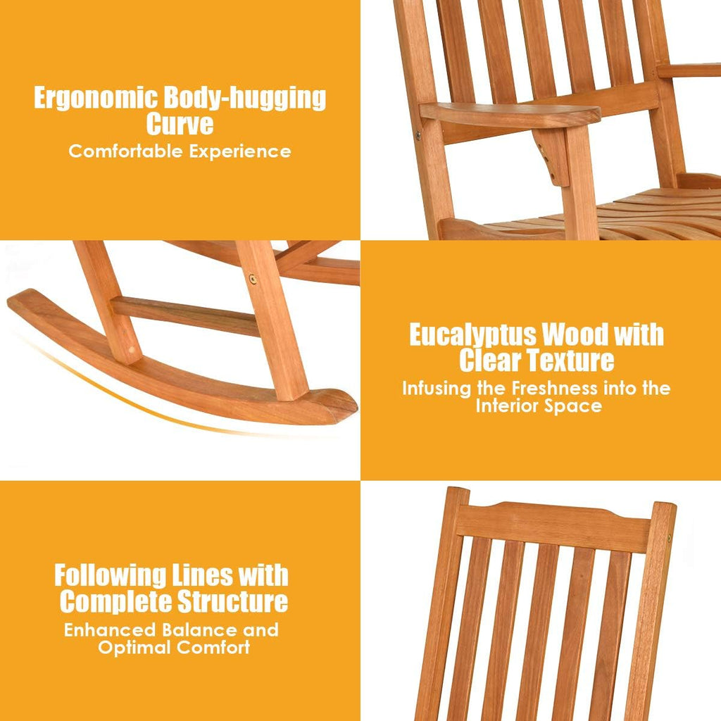 Giantex 3 Piece Patio Rocking Chair Set, Outdoor Wood Conversation Set w/ 2 Rockers & 1 Coffee Table, Eucalyptus Wooden Rocking Bistro Set for Backyard Porch Poolside Lawn