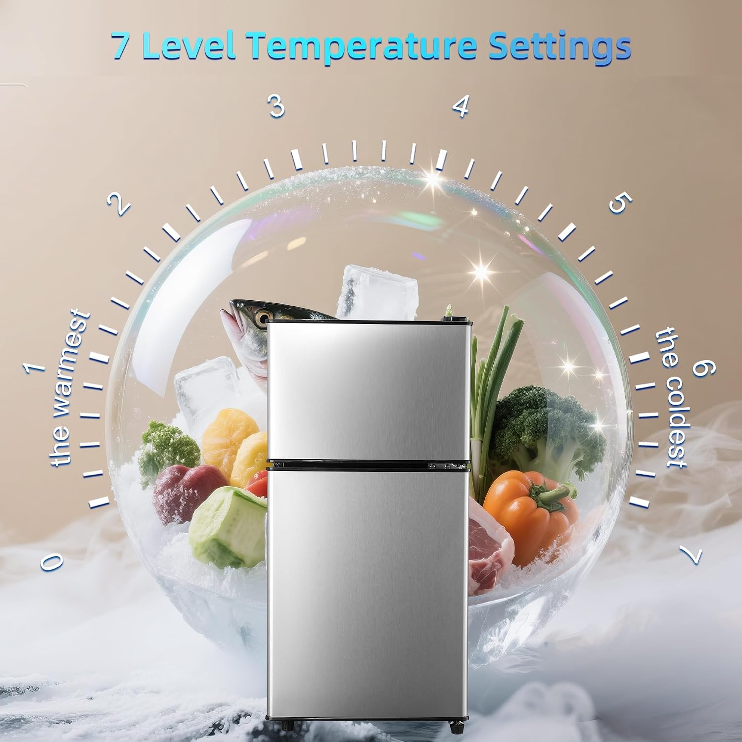 3.8 Cu. Ft Mini Fridge with Freezer, 2 Door Mini Refrigerator with 7 Adjustable Thermostat & Adjustable Glass Shelves, Compact Mini Fridge for Home, Apartment, Office, Silver