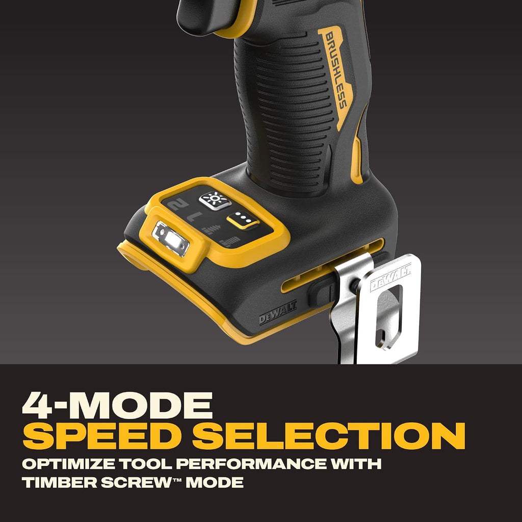 DEWALT 20V MAX XR Impact Wrench Cordless 7/16 inch Brushless Impact Gun, 4-Mode Speed Selection Including Timber Screw, Tool Only (DCF937B)