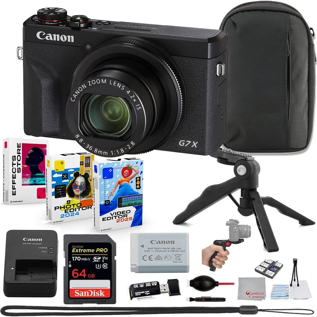 Canon PowerShot G7 X Mark III Digital Camera Bundle (Black) + Sandisk 64GB Extreme Card, Accessories & Photo/Video Editing Software Package (15 Items)