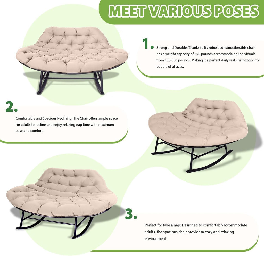 YOXIFOC Double Papasan Chair, Indoor and Outdoor Double Lounge Rocking Chair, with Extra-Thick Large Cushion, for Living Room/Patio/Garden (Beige)