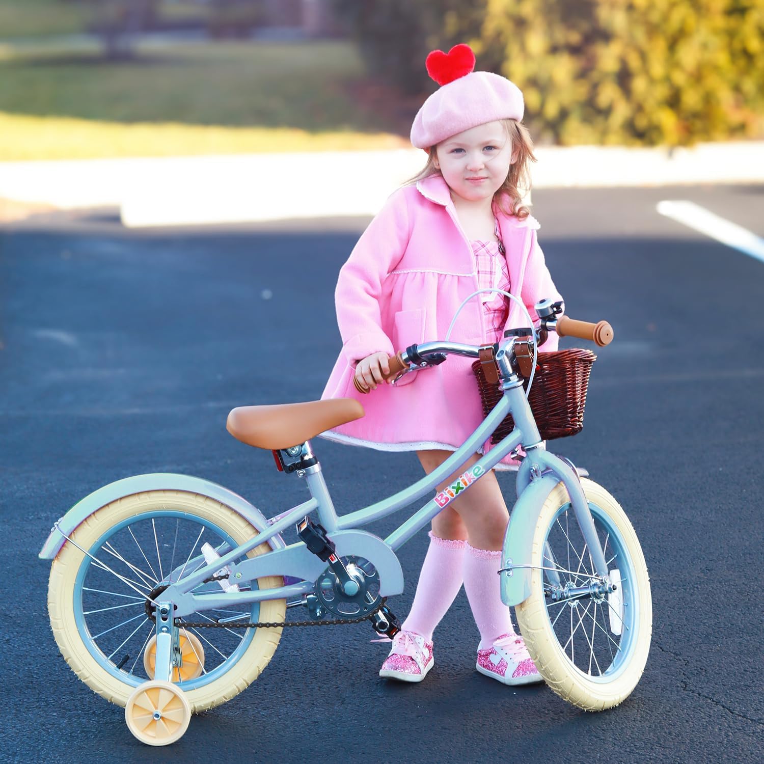 Bixike Retro Design Girls Bike with Basket and Coaster Brake for 3-13 Years Old Kids, 14 16 18 Inch Bicycle for Toddlers with Training Wheels, 20 Inch with Kickstand, Multiple Colors