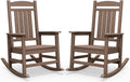 SERWALL Oversized HDPE Outdoor Rocking Chair Set of 2, Patio Rocking Chairs, All-Weather Porch Rockers for Adults, Brown