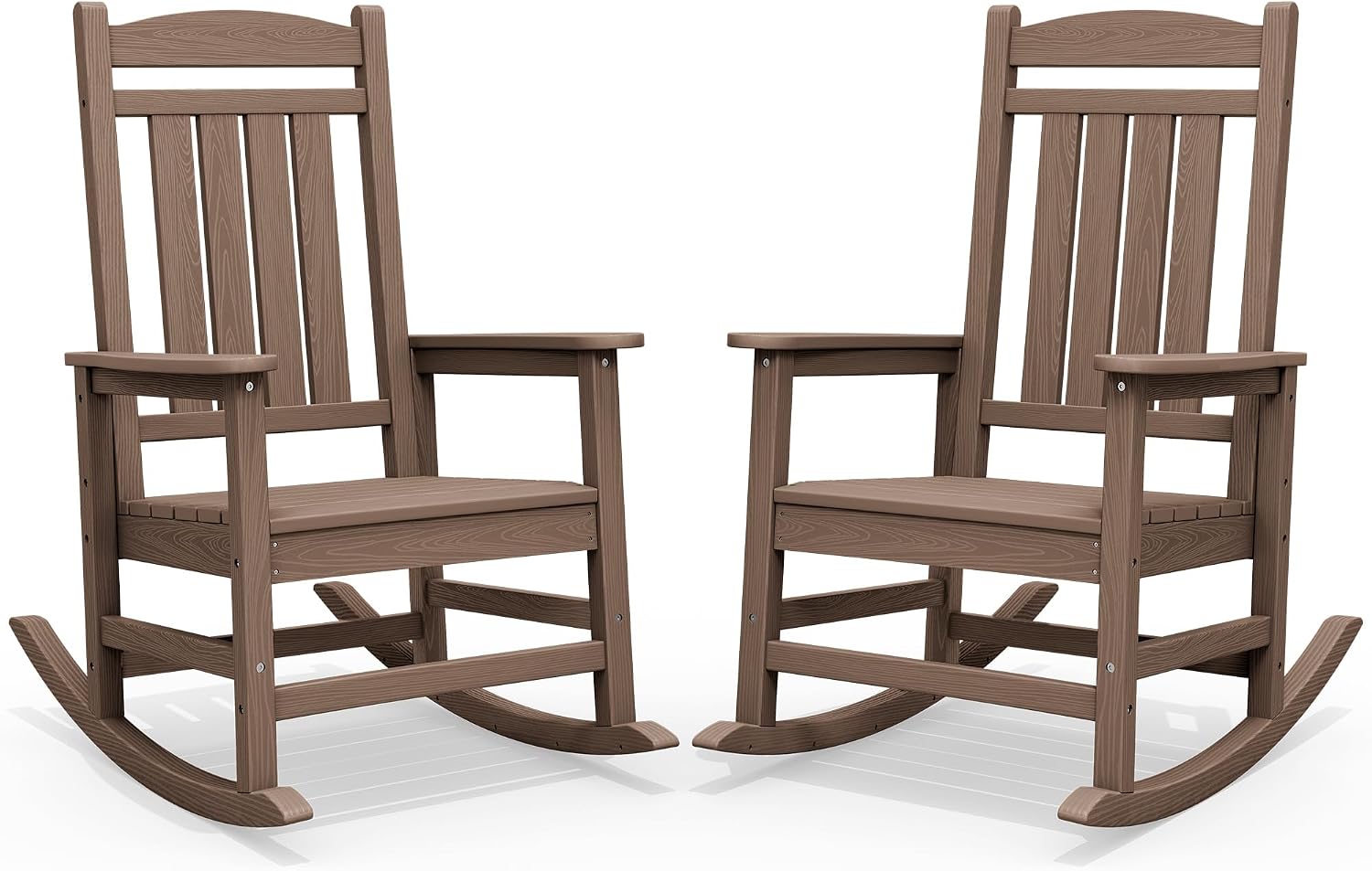 SERWALL Oversized HDPE Outdoor Rocking Chair Set of 2, Patio Rocking Chairs, All-Weather Porch Rockers for Adults, Brown