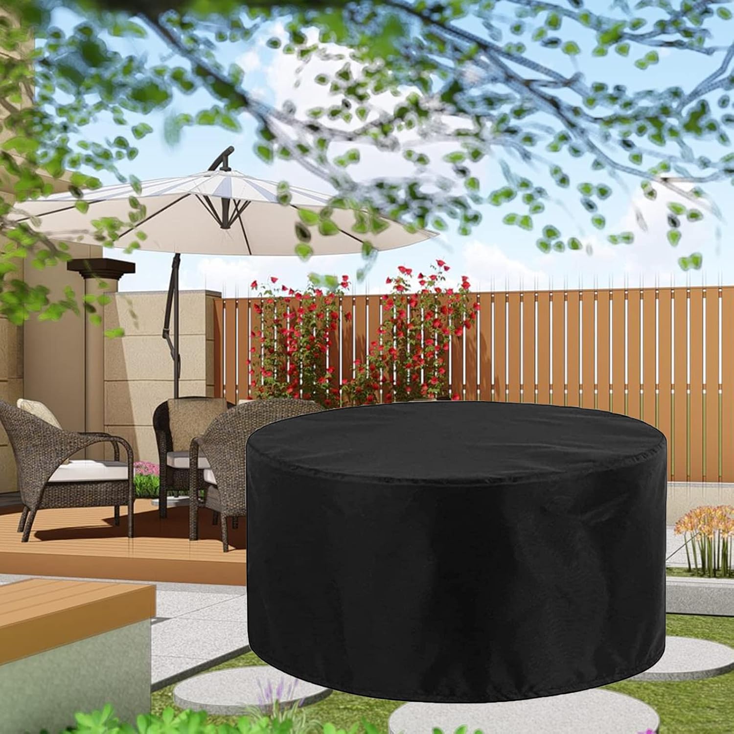 Waterproof Outdoor Furniture Set Covers 114' D x 39' H, Round Dining Table and Chairs Set Cover, 420D Wind Dust Proof Protective Covers for Bad Weather Rain Winter (290x100cm)