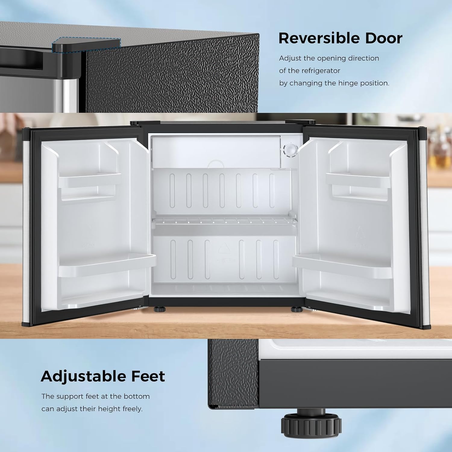Antarctic Star 1.7 Cu.Ft Compact Refrigerator with Freezer,Adjustable Thermostat,Removable Glass Shelf,Single Reversible Door Mini Fridge for Bedroom,Office,Dorm,Silver
