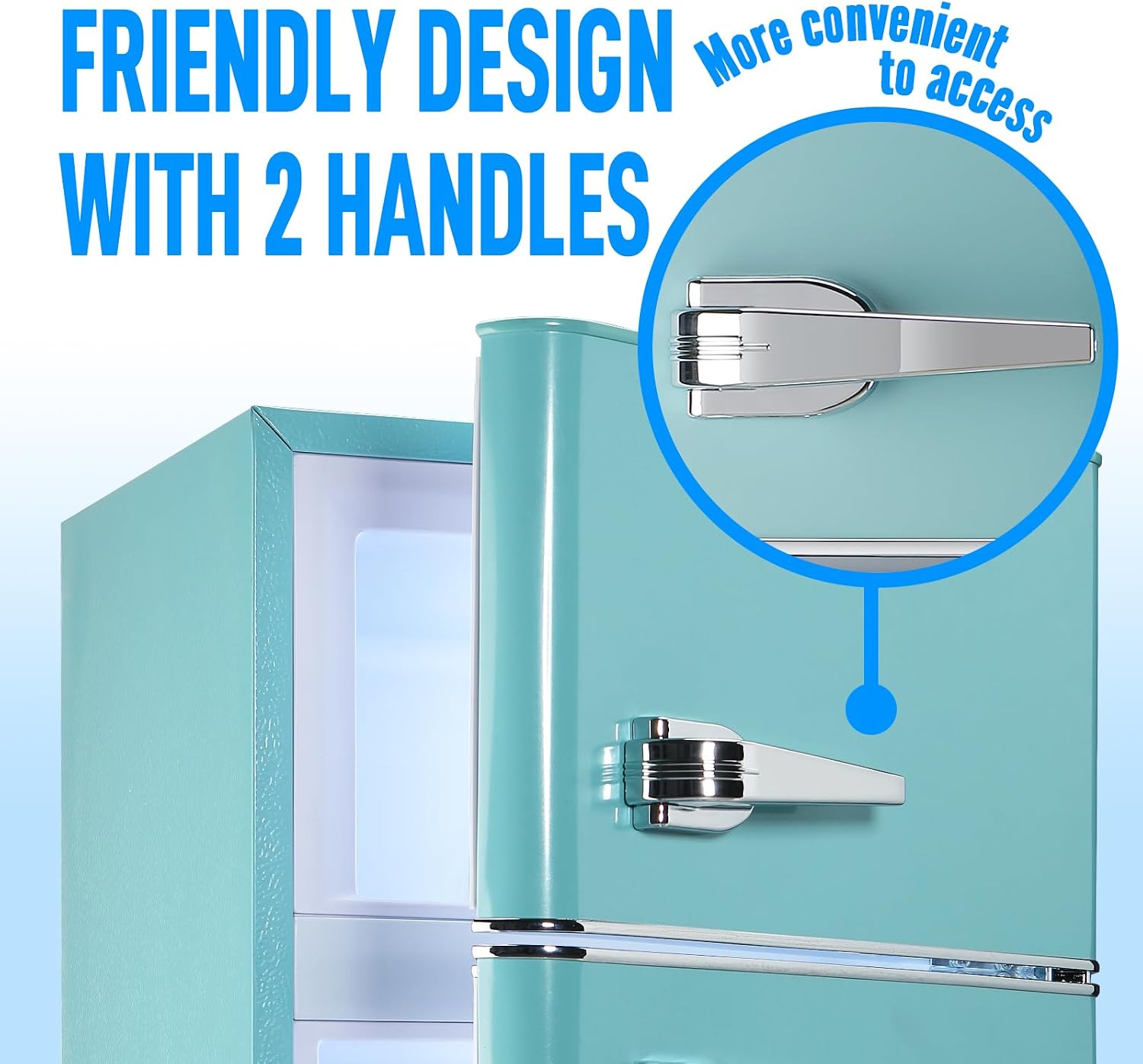 WANAI 2 Door 2 Handle Refrigerator with Freezer-on-top, Spacious 3.5 Cubic Feet Capacity Fridge with 7-Level Adjustable Thermostat & 2 Removable Shelves Blue