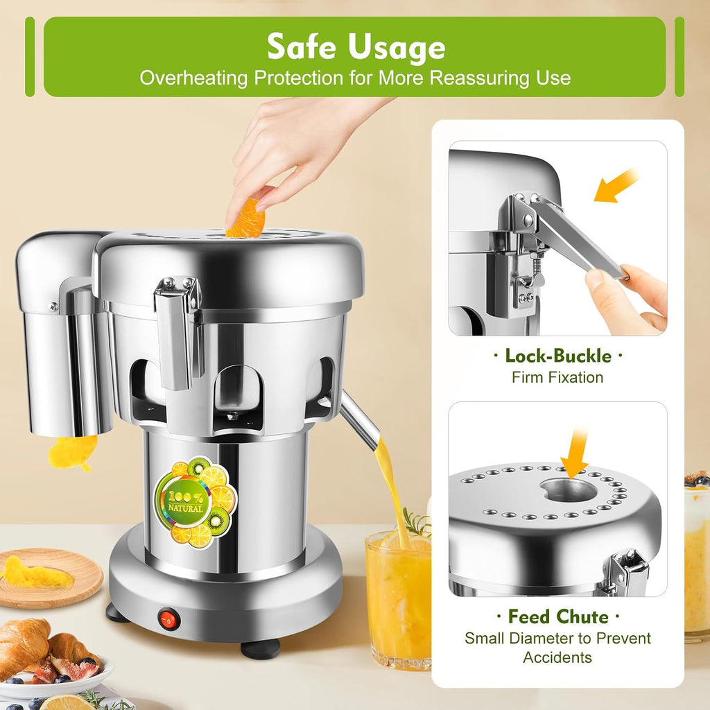 Automatic Pulp Separation Juicer, Stainless Steel Juice Extractor with 2800 RPM, 370W Electric Juicer with Deep Feed Chute and Low Noise Design for Family & Restaurant
