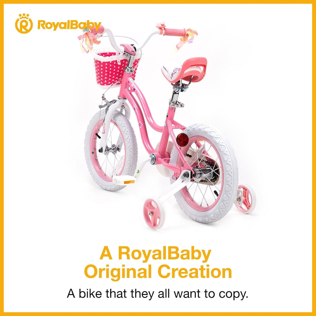 RoyalBaby Girls Bike with Training Wheels, Stargirl Kids Bicycle 12 Inch Toddlers to Big Kids 3-4 Years, Coral Red