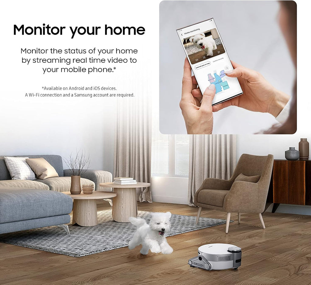SAMSUNG Jet Bot AI+ Robot Vacuum Cleaner w/ Object Recognition, Intelligent Cleaning, Clean Station, 5-Layer Filter, Touchless Dust Removal for Hardwood Floors, Carpets, VR50T95735W, White