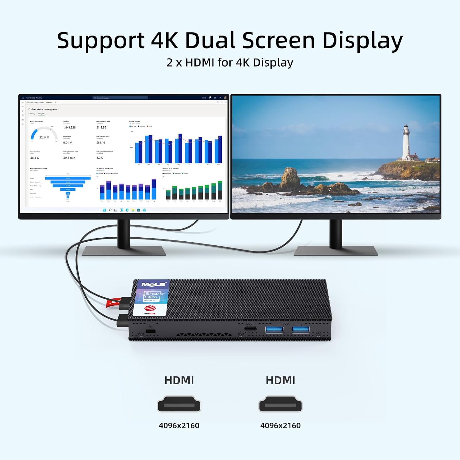 MeLE PCG02 Pro Fanless N100 Mini PC Stick 8GB LPDDR4x 256GB eMMC Win11pro Slim Micro Computer Stick Dual HDMI 4K Display WiFi 5 BT5.1 GbE, Support PD3.0 Protocol, on IoT, Digital Signage, MES, WMS