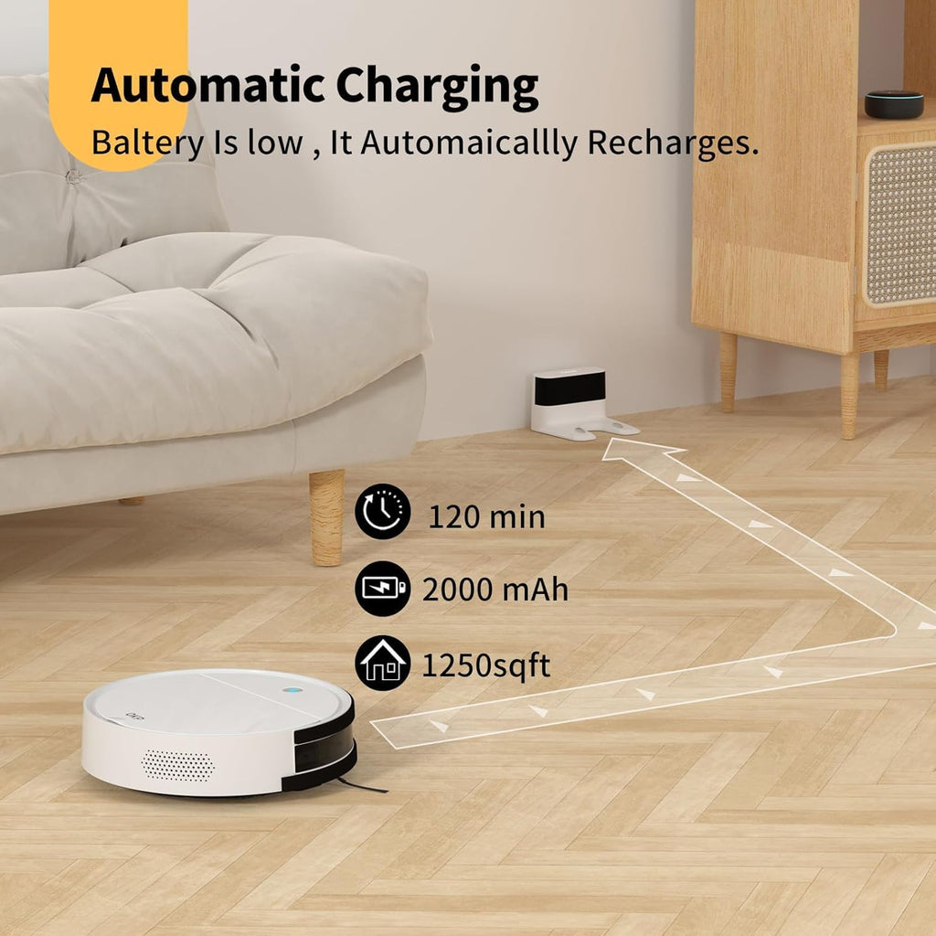 OKP Life Robot Vacuum K5 with 120 Min Runtime, Vacuum Robot Cleaner Compatible with Alexa/APP/Wi-Fi, Self-Charging Super Mini Quiet Robotic Vacuum for Carpets and Hard Floors for Pet Owners and Woman