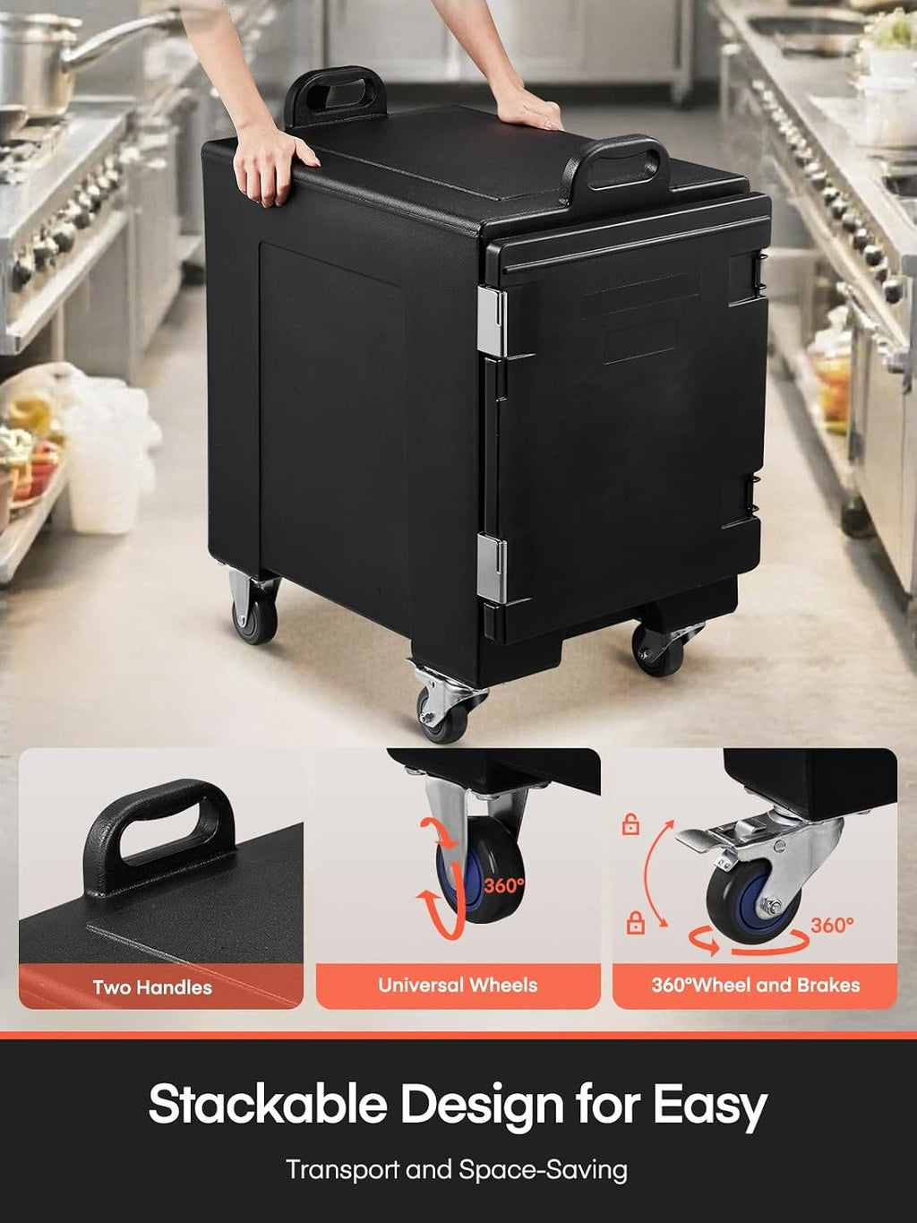 Hot Box for Catering, 82QT Portable Food Warmer w/Wheels, LLDPE Insulated Food Pan Carrier, Food Box Carrier w/Double Buckles, Handles, Stackable Food Warmer Box for Parties Buffet, Restaurant