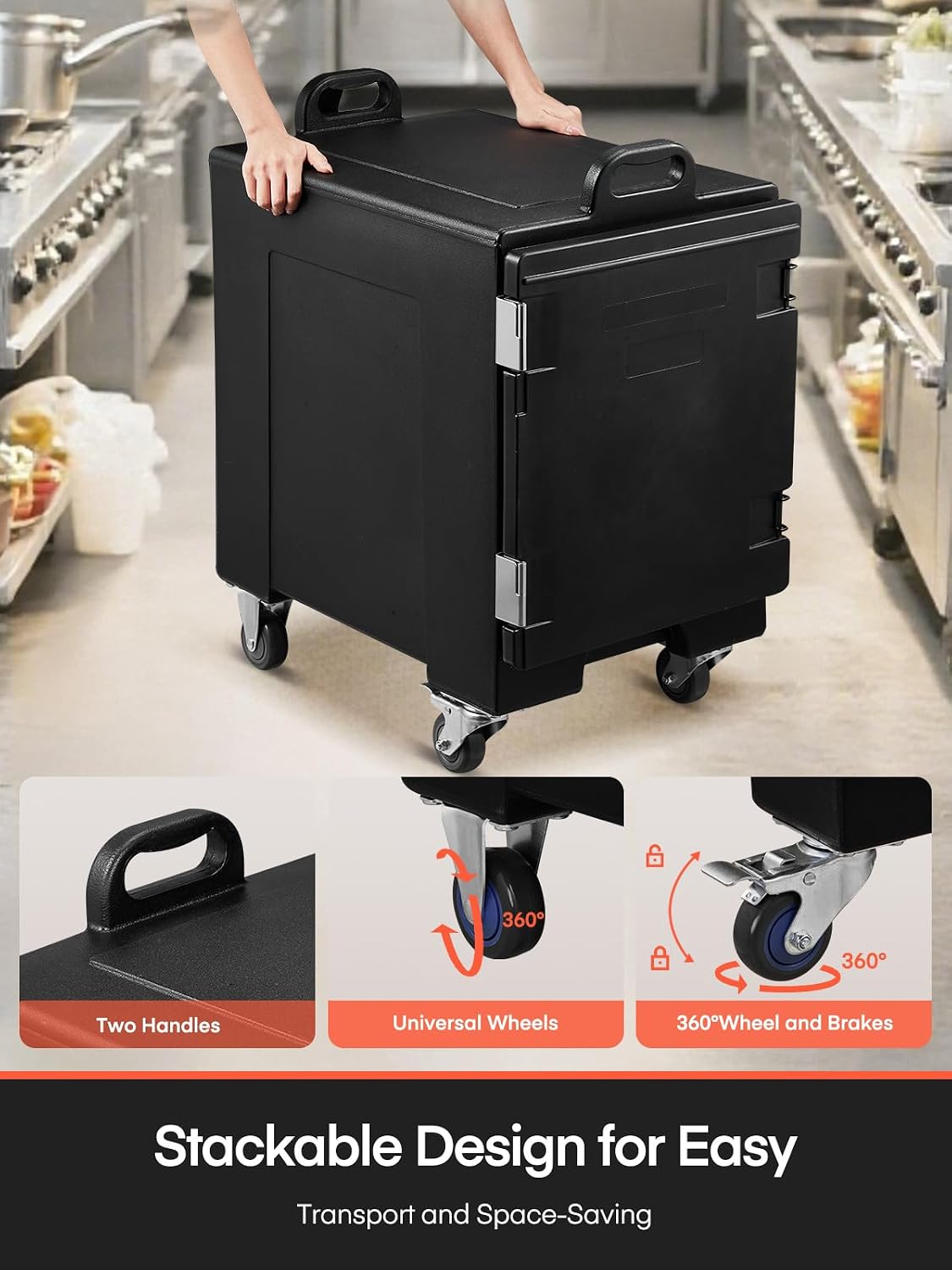 Hot Box for Catering, 82QT Portable Food Warmer w/Wheels, LLDPE Insulated Food Pan Carrier, Food Box Carrier w/Double Buckles, Handles, Stackable Food Warmer Box for Parties Buffet, Restaurant