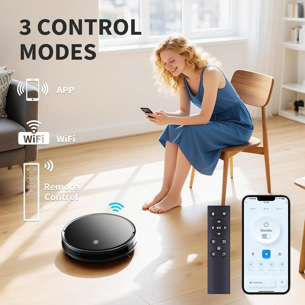 Robot Vacuum and Mop Combo, 5000 Pa Robotic Vacuum Cleaner, 120 Min Max, Super Thin, Quiet, App & Remote Control, Ideal for Hard Floor, Hair, Pet Fur, Self-Charge(G100)