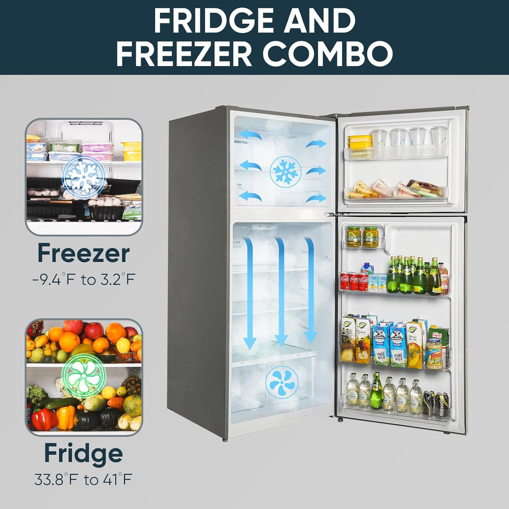 Upstreman 17.6 Cu.Ft Top Freezer Refrigerator Large Capacity Refrigerator, Frost Free, ENERGY STAR, Adjustable Thermostat, Fingerprint Resistant Stainless Steel, Reversible Door
