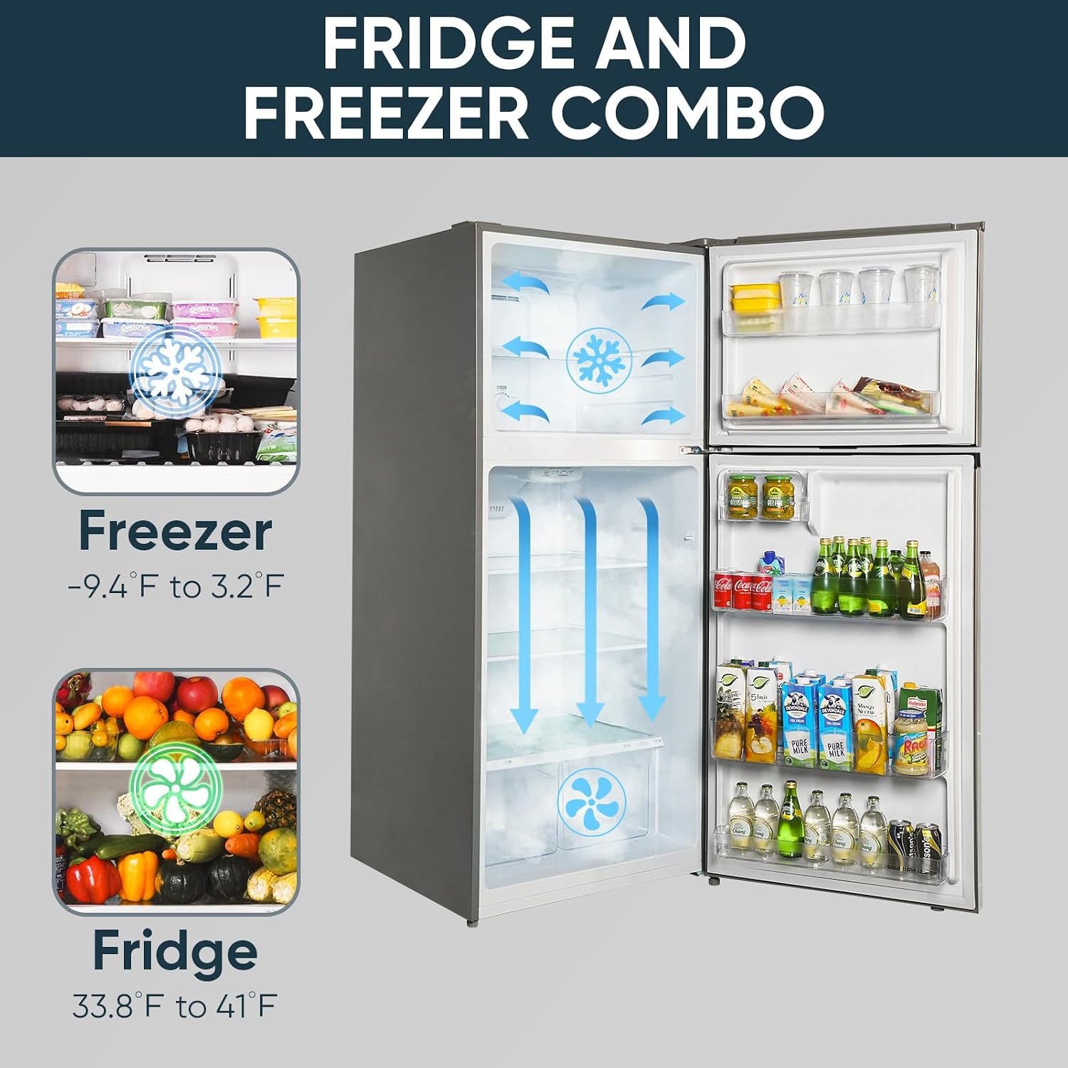 Upstreman 17.6 Cu.Ft Top Freezer Refrigerator Large Capacity Refrigerator, Frost Free, ENERGY STAR, Adjustable Thermostat, Fingerprint Resistant Stainless Steel, Reversible Door