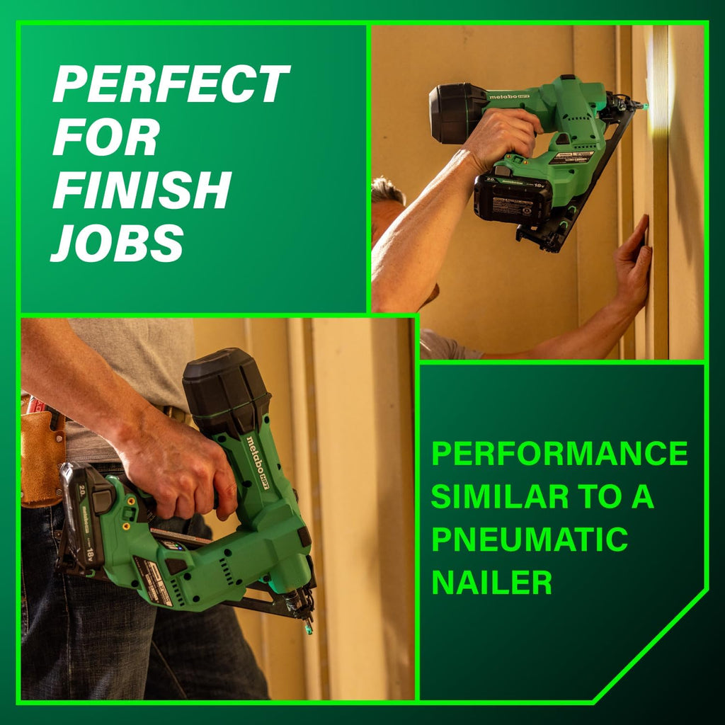 Metabo HPT 18V MultiVolt Brushless Pro 15-GA Angled Finish Nailer Kit, 15 Gauge Finish Nailer, Power Tool with 2.0Ah Lithium Ion Battery, 1-1/4' to 2-1/2' Nails, Powerful Brushless Motor, NT1865DAA