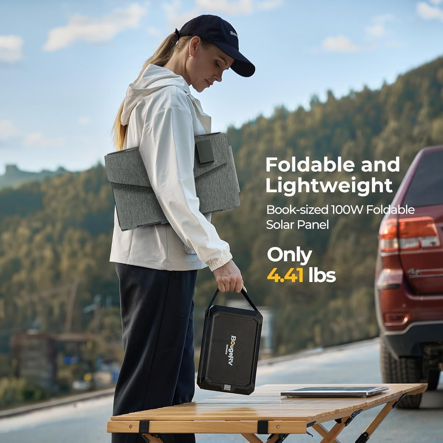 BougeRV 100W Fiberglass Portable Solar Panel, Foldable Solar Cell Solar Charger with USB Outputs for Phones, Compatible with BougeRV 277Wh/173Wh Power Station, for Camping, Hiking (Non-Battery)