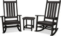 POLYWOOD Vineyard 3-Piece Outdoor Rocking Chair Set with Side Table - Classic Porch Rockers for Patio, Deck & Garden - Fade-Resistant Black HDPE - Traditional American Style Furniture