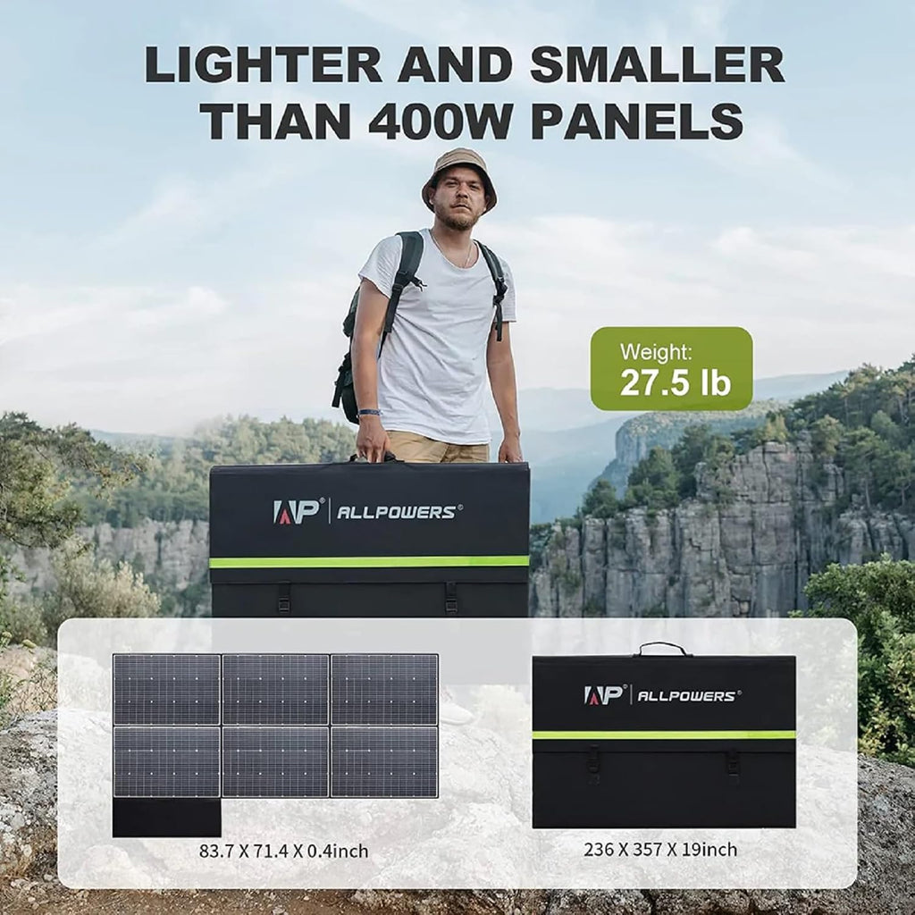 ALLPOWERS SP039 600W Portable Solar Panel, Foldable Solar Charger with 24% High Efficiency Monocrystalline Cells, IP67 Waterproof for Generator RV Camping Motorhome Off-Grid Power Backup