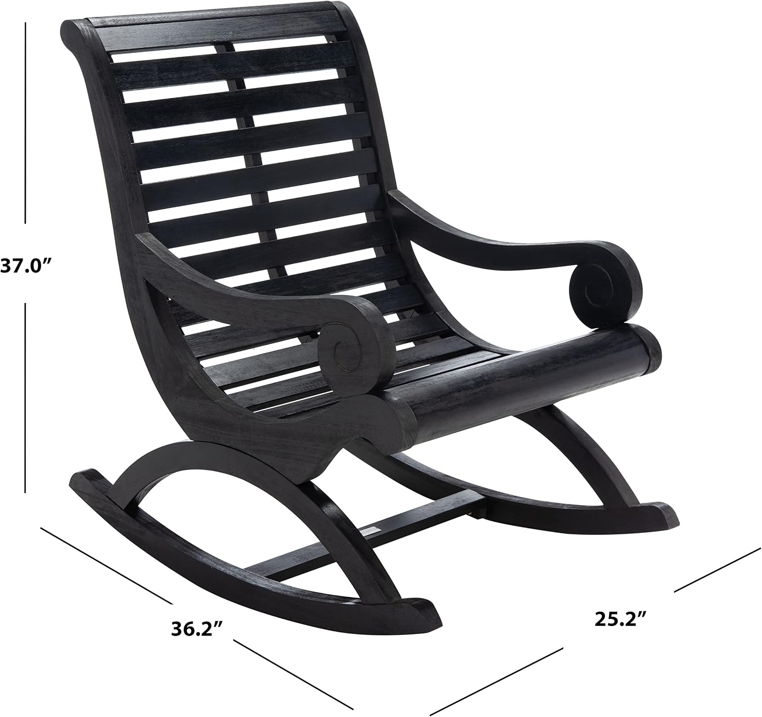 SAFAVIEH Outdoor - Sonora Rocking Chair - Black - Solid Wood - Transitional British Slatted Design - Ideal for Patio, Deck, Porch, Backyard, 17.7' Seat Height (PAT7016D)
