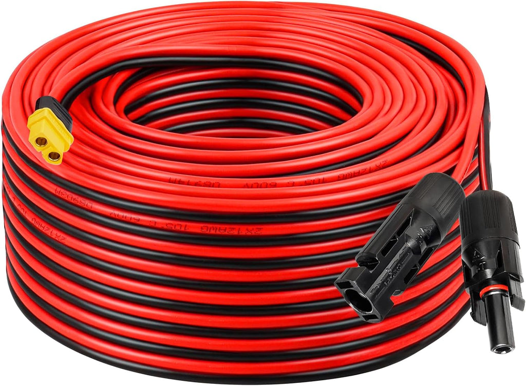 MOOKEERF Solar to XT60 Charge Extension Cable 100FT 12AWG XT60 Solar Cable for Portable Power Station Battery Pack